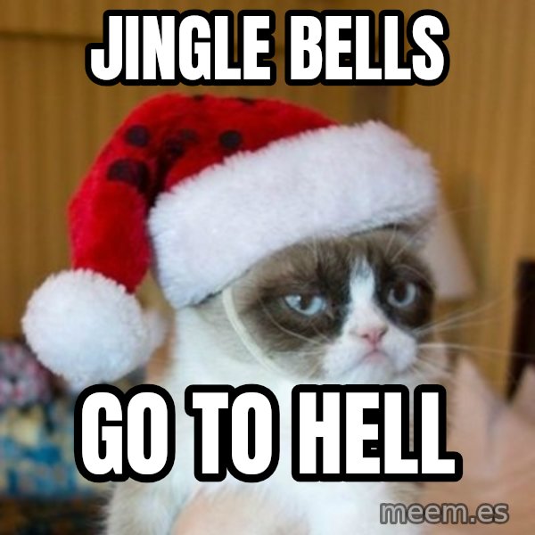 Grumpy Cat Santa Hat meme: Jingle Bells / Go to hell