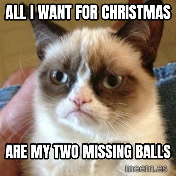 Grumpy Cat  meme: all i want for christmas / are my two missing balls