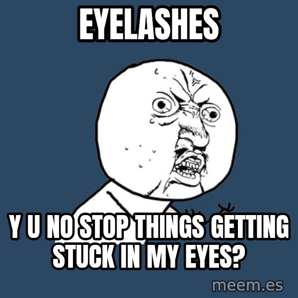 Y U No meme: eyelashes / y u no stop things getting stuck in my eyes?