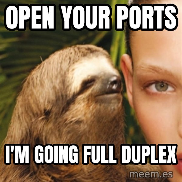 The Rape Sloth meme: Open your ports / i'm going full duplex