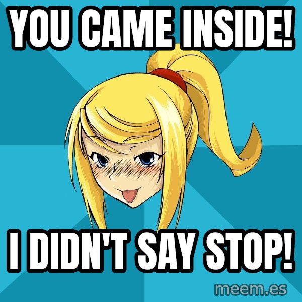 Horney Samus meme: YOU CAME INSIDE! / I DIDN'T SAY STOP!