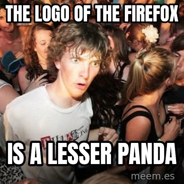Sudden Realization Ralph meme: The logo of the Firefox / is a lesser panda