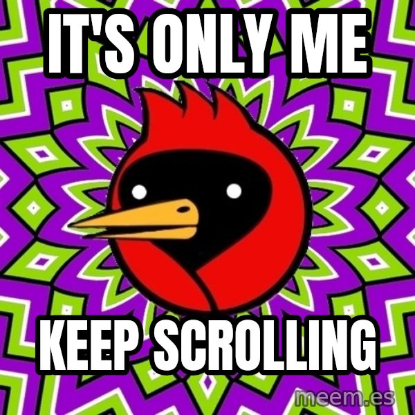 Omsk Crow meme: It's only me / Keep scrolling