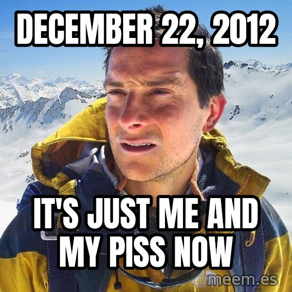 Bear Grylls Loneliness meme: december 22, 2012 / it's just me and my piss now