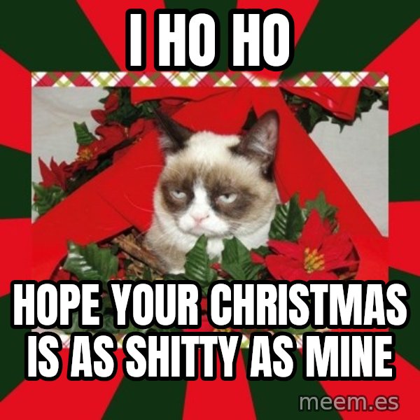 GRUMPY CAT ON CHRISTMAS meme: I ho ho / hope your christmas is as shitty as mine