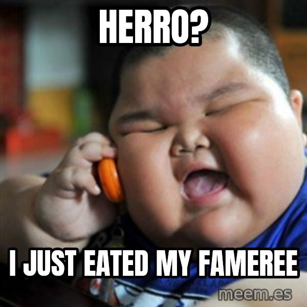 fat chinese kid meme: HERRO? / I JUST EATED MY FAMEREE