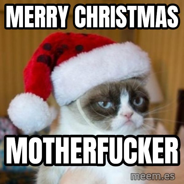 Grumpy Cat Santa Hat meme: merry christmas / motherfucker
