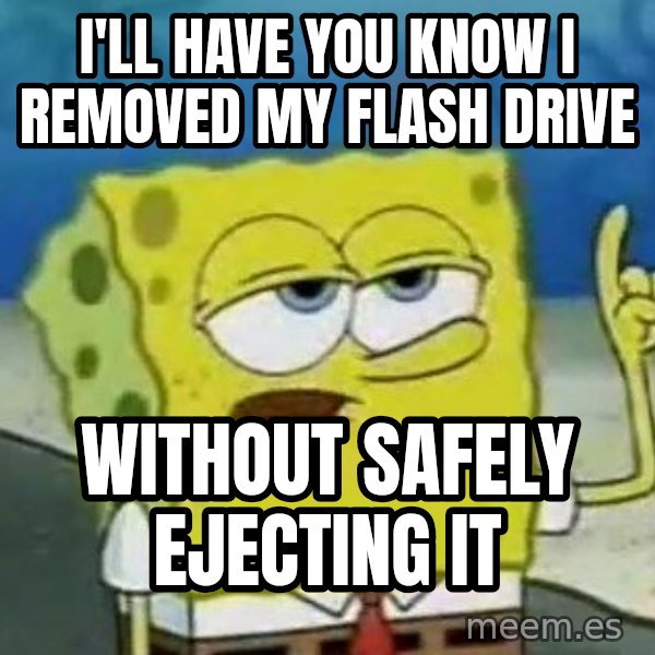 Tough Spongebob meme: i'll have you know i removed my flash drive / without safely  ejecting it