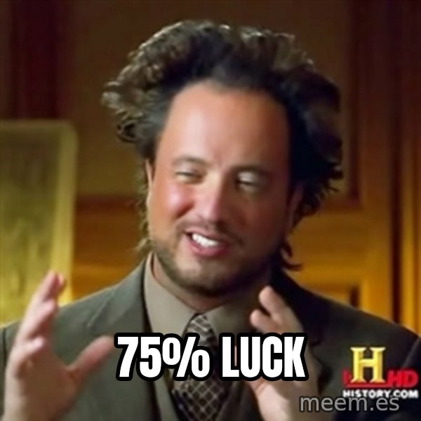 ancient alien guy meme: 75% luck