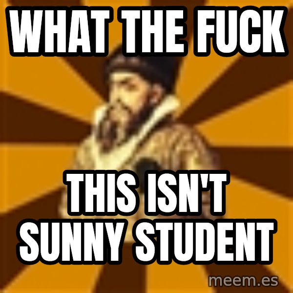 Sunny Student meme: what the fuck / this isn't sunny student