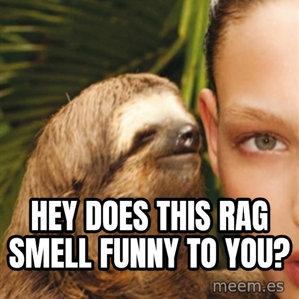 The Rape Sloth meme: hey does this rag smell funny to you?
