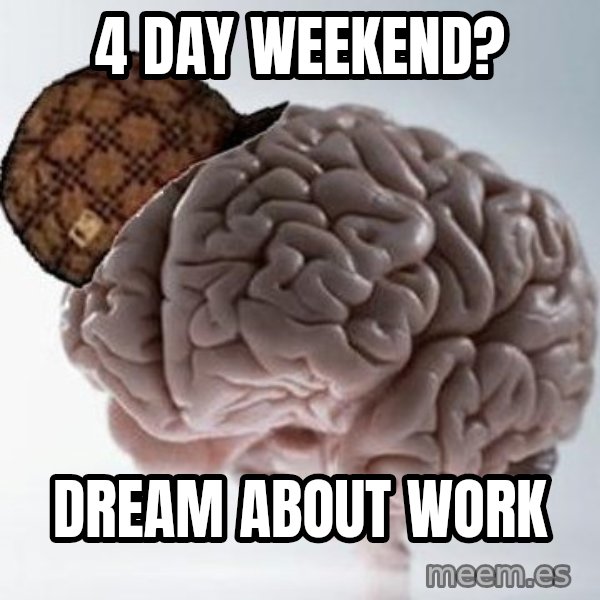 Scumbag Brain meme: 4 day weekend? / dream about work