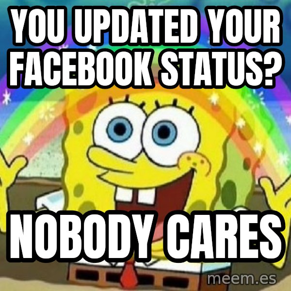See? Nobody Cares meme: You updated your facebook status? / nobody cares