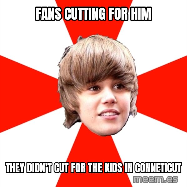 Justin Bieber meme: Fans Cutting for him / They didn't cut for the kids in conneticut