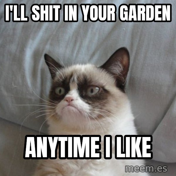 Grumpy cat good meme: I'll SHIT IN YOUR GARDEN / ANYTIME I LIKE