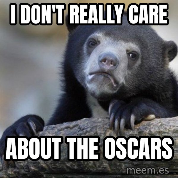 Confession Bear meme: I don't really care / about the Oscars