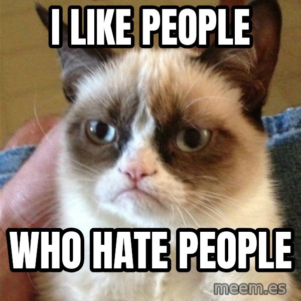 Grumpy Cat  meme: I like people / who hate people