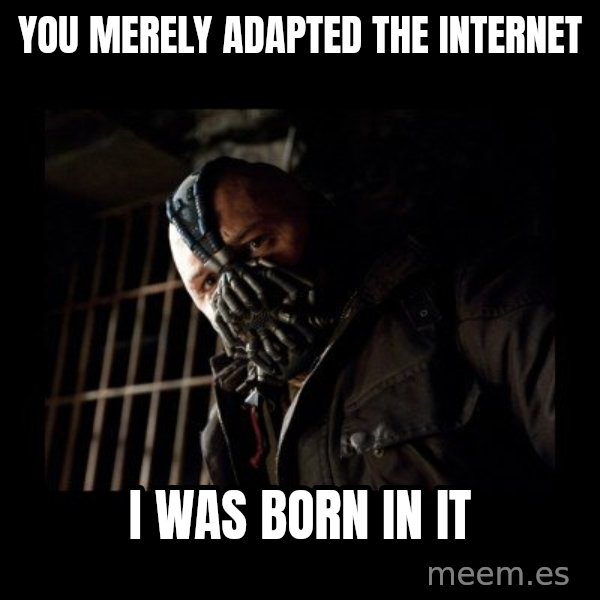 Bane Meme meme: You merely adapted the internet / i was born in it