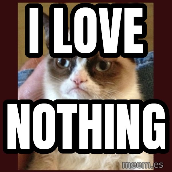 Grumpy Cat  meme: i love / nothing