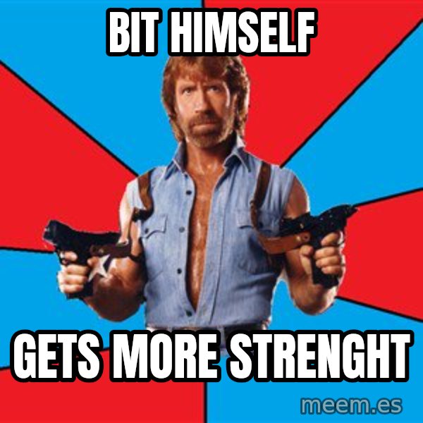 Chuck Norris  meme: bit himself / gets more strenght