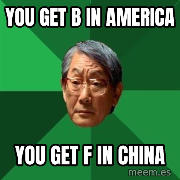 High Expectations Asian Father meme: you get b in america / YOU GET F IN CHINA
