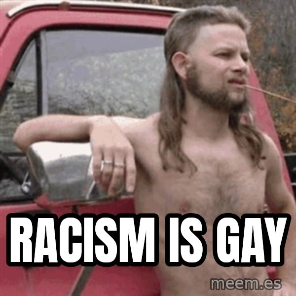 Almost Politically Correct Redneck meme: Racism is gay