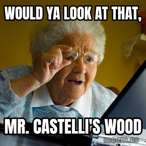 Internet Grandma Surprise meme: WOULD YA LOOK AT THAT, / MR. CASTELLI'S WOOD