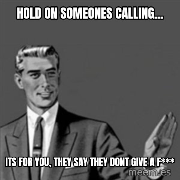 Correction Guy meme: HOLD ON SOMEONES CALLING... / ITS FOR YOU, THEY SAY THEY DONT GIVE A F***
