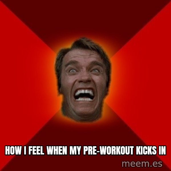 Angry Arnold meme: HOW I FEEL WHEN MY PRE-WORKOUT KICKS IN