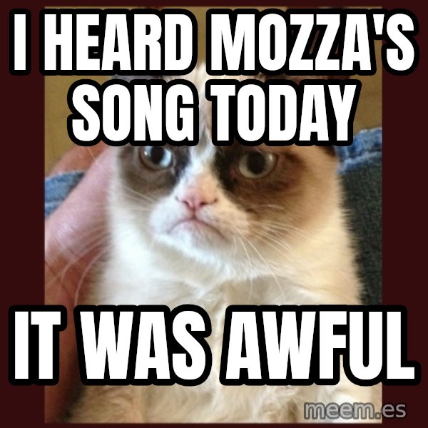 Tard the Grumpy Cat meme: i heard mozza's song today / it was awful