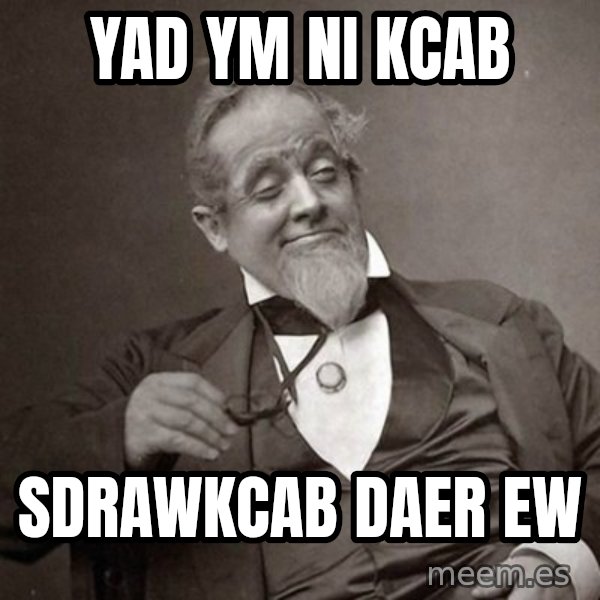 1889 [10] guy meme: yad ym ni kcab / sdrawkcab daer ew