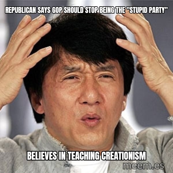 Jackie Chan meme: republican says gop should stop being the "stupid party" / believes in teaching creationism