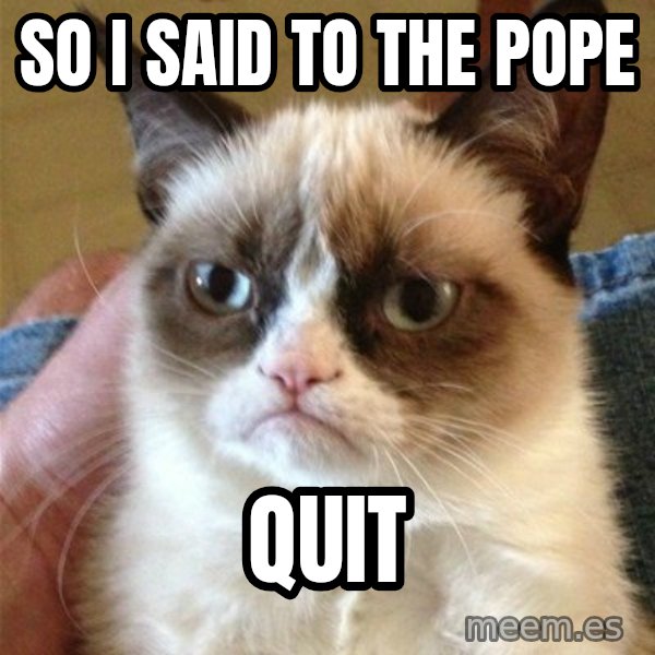 Grumpy Cat  meme: so i said to the pope / quit