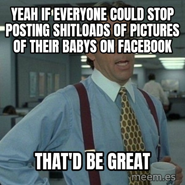 Yeah that'd be great... meme: yeah If everyone could stop posting shitloads of pictures of their babys on facebook / that'd be great