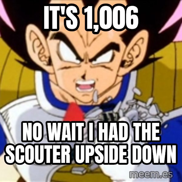 Over 9000 meme: It's 1,006 / no wait i had the scouter upside down