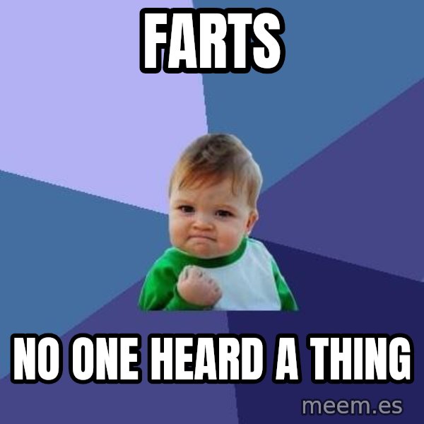 Success Kid meme: farts / no one heard a thing