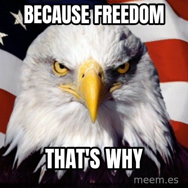 Freedom Eagle  meme: because freedom / that's why