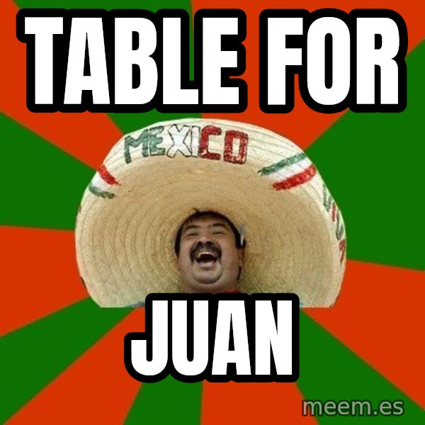 Successful Mexican meme: Table for / Juan