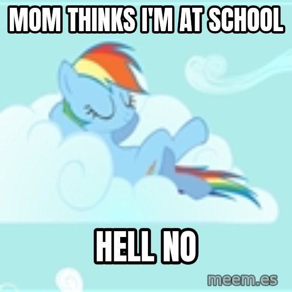 My Little Pony meme: Mom thinks i'm at school / hell no