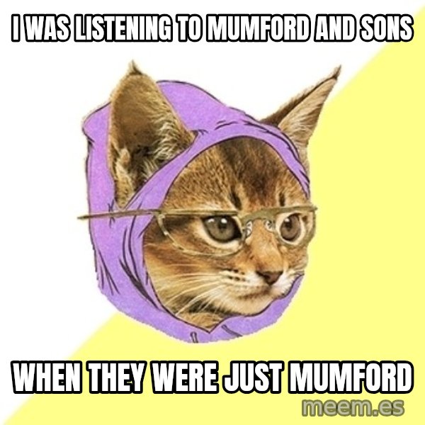 Hipster Kitty meme: I WAS LISTENING TO MUMFORD AND SONS / WHEN THEY WERE JUST MUMFORD