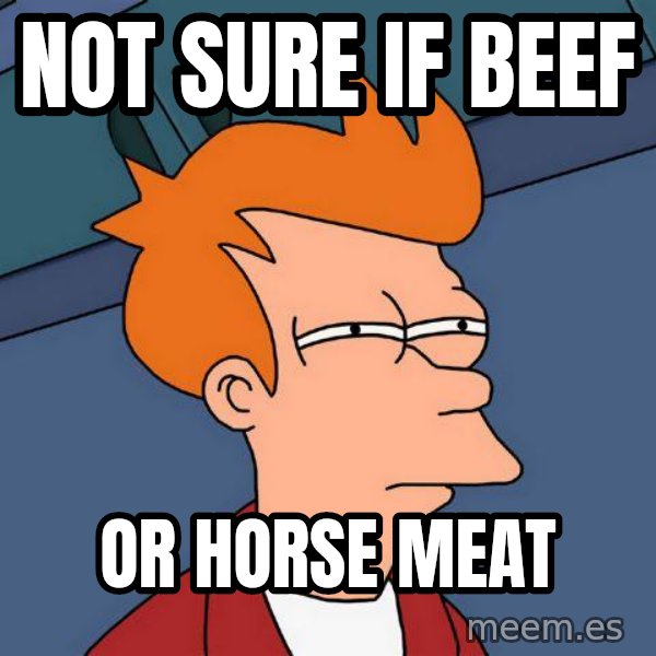 Futurama Fry meme: not sure if beef / or horse meat