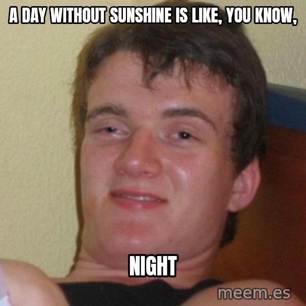 Really Stoned Guy meme: a day without sunshine is like, you know, / night