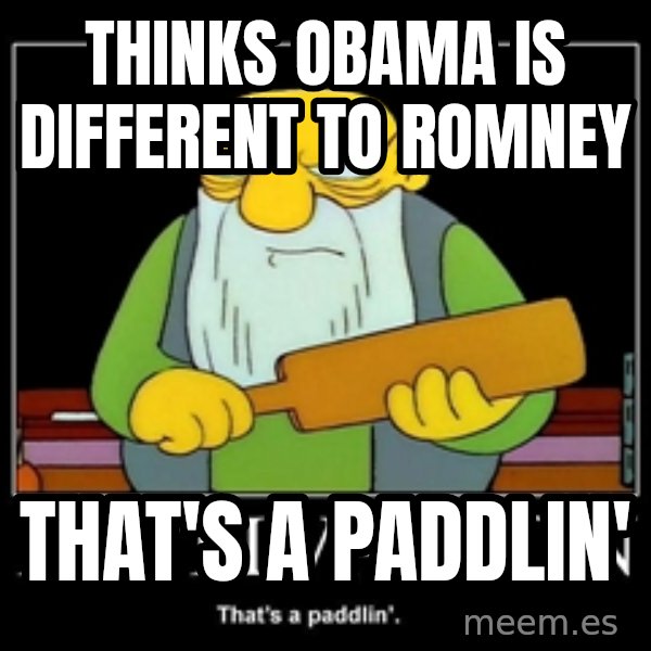 Thats a paddlin meme: Thinks Obama is different to romney / That's a paddlin'