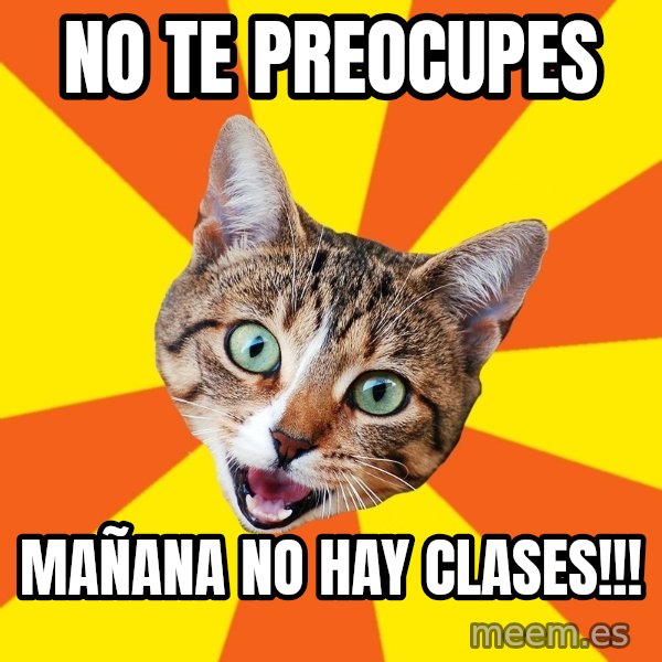 Bad Advice Cat meme: No te preocupes / Mañana no hay clases!!!