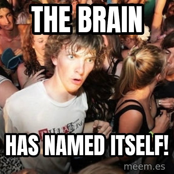 Sudden Realization Ralph meme: The brain / has named itself!