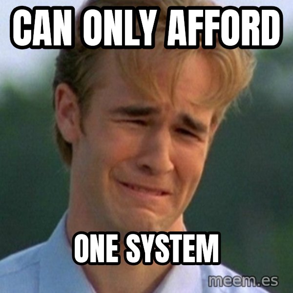 90s Problems meme: can only afford / one system