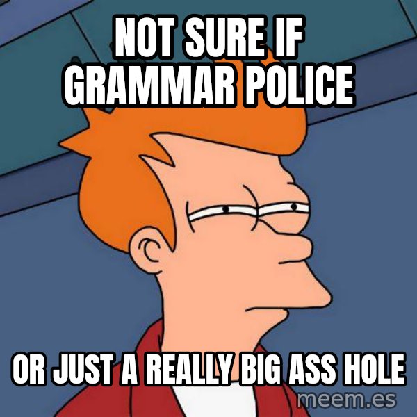 Futurama Fry meme: not sure if grammar police / or just a really big ass hole