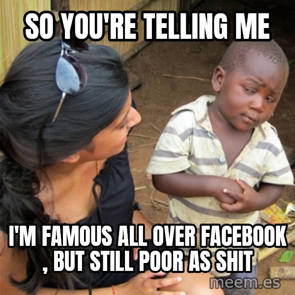 So You're Telling me meme: So you're telling me / i'm famous all over facebook , but still poor as shit