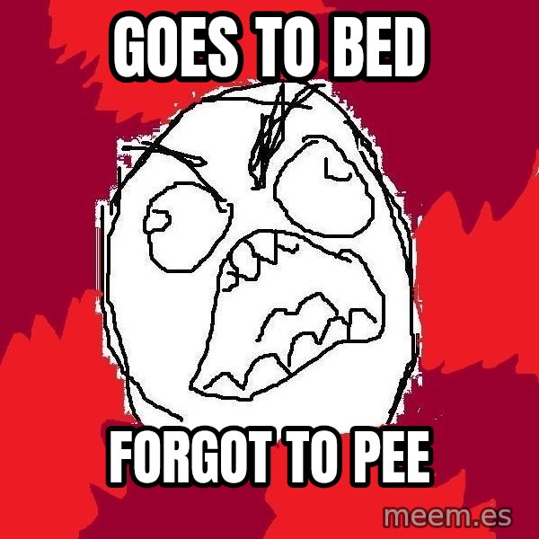 Rage FU meme: Goes to bed / forgot to pee