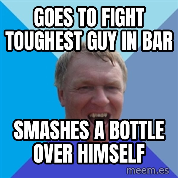 YAAZZ meme: goes to fight toughest guy in bar / Smashes a bottle over himself